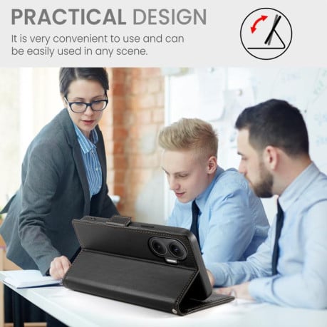 Чехол-книжка Side Buckle Magnetic Frosted Leather для Xiaomi Poco F7 - чорний