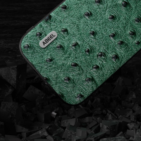 Шкіряний чохол ABEEL Genuine Leather Ostrich Texture для iPhone 15 Pro - зелений