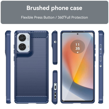Противоударный чехол Brushed Texture Carbon Fiber на Motorola Moto G85 - синий