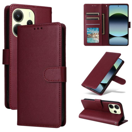 Чохол-книжка 3-Card Slots Multifunctional Leather для Xiaomi Redmi Note 14 4G 164.48mm - винно-червоний