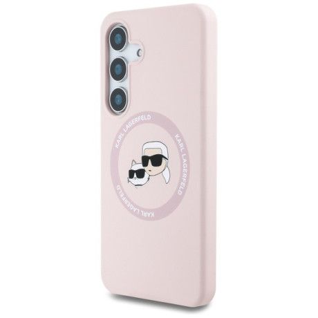 Оригинальный чехол Karl Lagerfeld Silicone Double Heads And Circle MagSafe для Samsung Galaxy S25 - Pink