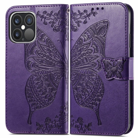 Чохол-книжка Butterfly Love Flower Embossed на iPhone 13 Pro - фіолетовий