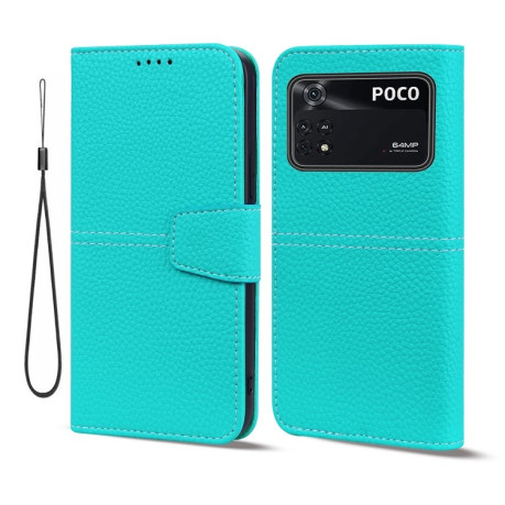 Чехол-книжка Litchi RFID Leather для Xiaomi Poco M4 Pro 4G - синий