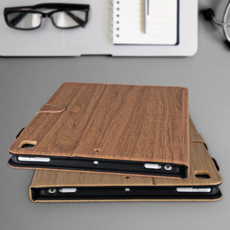 Чехол-книжка Wood Grain для iPad 9/8/7 10.2 2019/2020/2021 - темно-коричневый