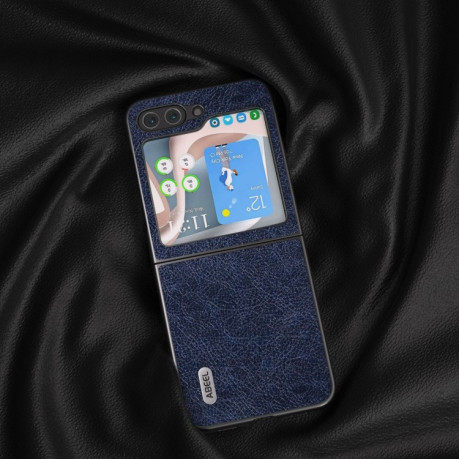 Противоударный чехол ABEEL Retro Litchi Texture для Samsung Galaxy Flip 5 - синий