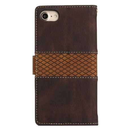 Чохол-книжка Grid Stitching Leather Phone Case with Lanyard для iPhone 16e - коричневий