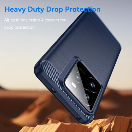 Противоударный чехол Brushed Texture Carbon Fiber на Realme GT 7 Pro 5G - синий
