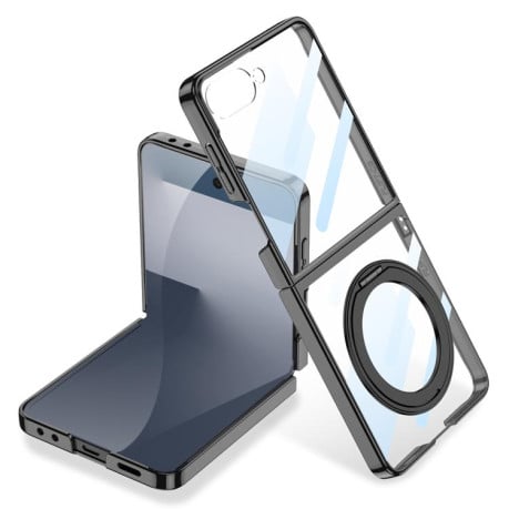 Чехол GKK Integrated металлизированная рамка Electroplating с магнитной 360 подставкой на Samsung Galaxy Flip 7 5G - черный