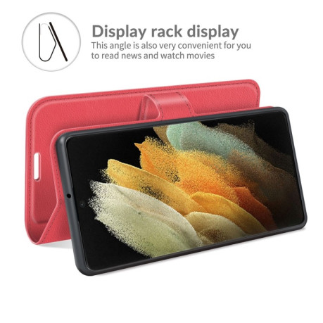 Чехол-книжка Litchi Texture на Samsung Galaxy S22 Ultra 5G - красный