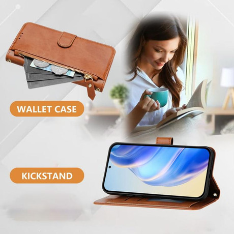 Чохол-книжка Multi-Card Slots Zipper Wallet на Realme Note 80 4G — коричневий