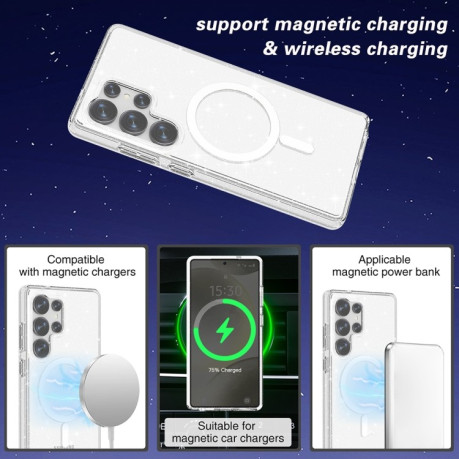 Протиударний чохол Terminator Style Transparent MagSafe Magnetic для Samsung Galaxy S25 Ultra 5G - Glitter White