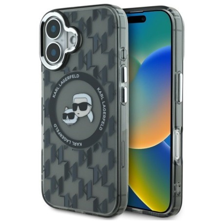 Оригинальный чехол Karl Lagerfeld IML Monogram Karl &amp; Choupette Head MagSafe для iPhone 16 - Black