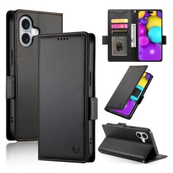 Чехол-книжка Side Buckle Magnetic Frosted Leather для iPhone 16 - черный