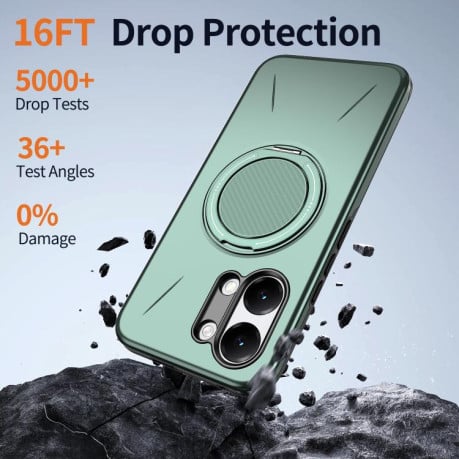 Чохол Metal Rotation Holder MagSafe TPU Hybrid PC з металевим поворотним тримачем і MagSafe на Xiaomi Redmi Turbo 5 Max 5G / Poco X8 Pro Max 5G — сіро-зелений