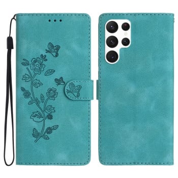 Чохол-книжка Flower Butterfly Embossing на Samsung Galaxy S24 Ultra 5G - блакитний