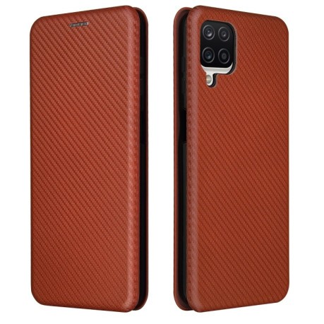 Чохол-книжка Carbon Fiber Texture на Samsung Galaxy A12/M12 - коричневий