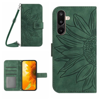 Чехол-книжка Skin Feel с рисунком подсолнуха на Samsung Galaxy F16 5G / M16 5G - зеленый