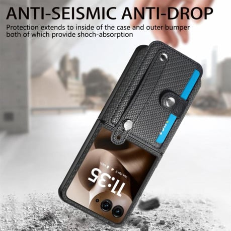 Противоударный чехол Wristband Kickstand Card для Motorola Razr 60 Ultra - черный