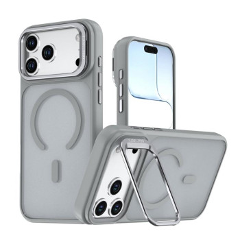 Чохол Bright Color Frosted Skin-feel Camera Bracket з MagSafe і підставкою біля камери на iPhone 18 Pro Max — сірий