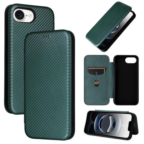 Чехол-книжка Carbon Fiber Texture на iPhone 16e - зеленый