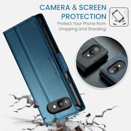 Чехол-книжка CaseMe 023 Butterfly Buckle Litchi Texture RFID Anti-theft Leather для Google Pixel 9a - синий