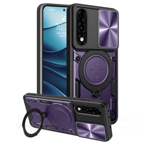 Чохол із шторкою камери CD фактурою та підставкою на OnePlus Ace 5 Ultra/Nord 5 - фіолетовий