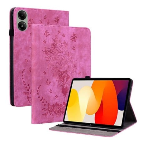 Чехол-книжка Butterfly Rose Embossed для Xiaomi Redmi Pad 2 / Xiaomi Redmi Pad SE 11 2025 - пурпурно-красный
