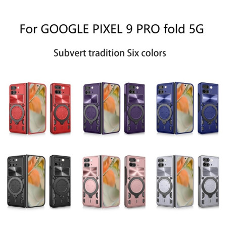 Чохол із шторкою камери CD фактурою та підставкою на Google Pixel 9 Pro Fold - сріблястий