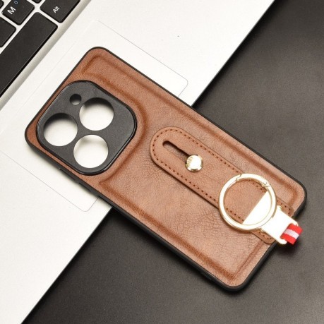 Противоударный чехол Wristband Leather Back для Infinix Smart 8 Plus / Smart 8 Pro - коричневый