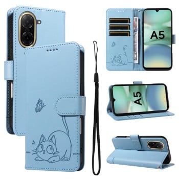 Чехол-книжка Happy Cat Pattern для Xiaomi Redmi A5 4G - голубой