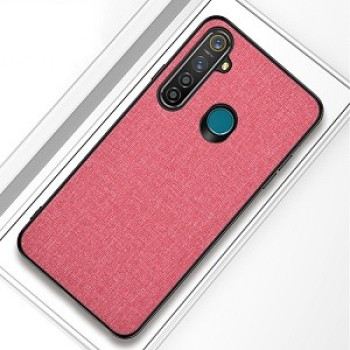 Противоударный чехол Cloth Texture на Realme 5 Pro/Realme Q - розовый