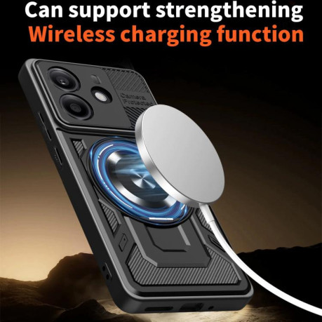 Ударозащитный чехол Transparent MagSafe Magnetic Rotating Ring Holder для Xiaomi Redmi K80 / Poco F7 Pro — серый