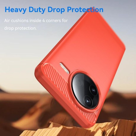 Противоударный чехол Brushed Texture Carbon Fiber на Xiaomi Poco F7 Pro 5G - красный