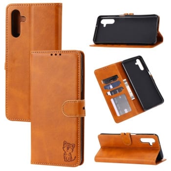 Чехол-книжка Happy Cat Pattern для Samsung Galaxy A04s/A13 5G - желтый