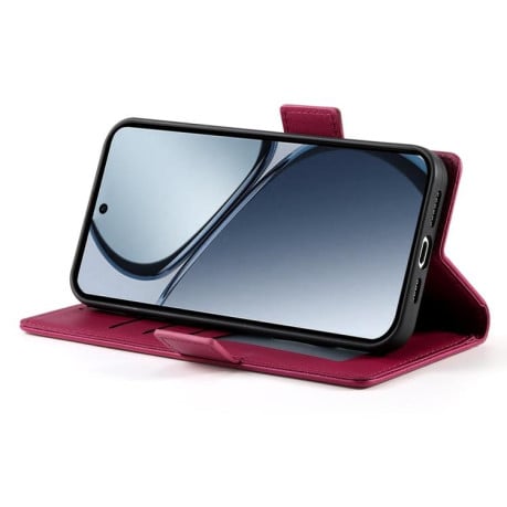 Чохол-книжка Side Buckle Magnetic Frosted Leather на Realme C75 / Realme 14x - винно-червоний