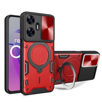Чохол із шторкою камери CD фактурою та підставкою на Realme C55 4G - червоний