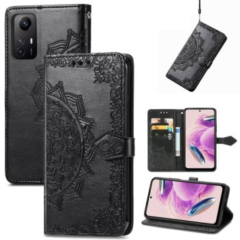 Чехол-книжка Lucky Clover Halfway Mandala Embossing Pattern на Xiaomi Redmi Note 12S - черный