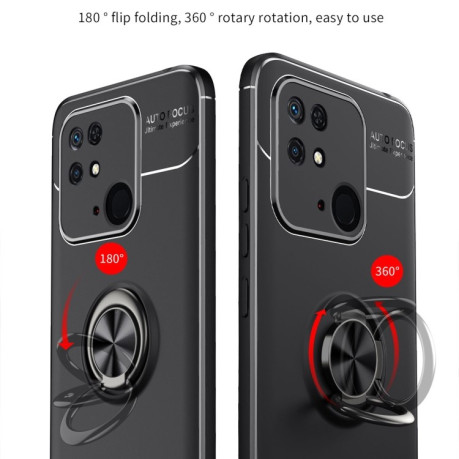 Ударозахисний чохол Metal Ring Holder 360 Degree Rotating на Xiaomi Poco C40/Redmi 10c - чорно-червоний