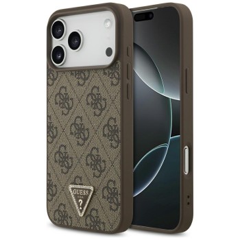 Оригинальный чехол Guess Leather 4G Triangle Strass MagSafe на iPhone 17 Pro Max / 18 Pro Max - Brown