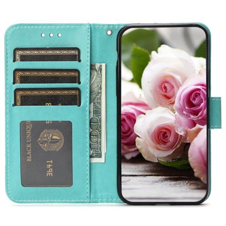 Чехол-книжка Rose Butterfly Embossed Leather для Realme 14 Pro+ - зелений