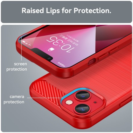 Чехол Brushed Texture Carbon Fiber на iPhone 14 Plus - красный
