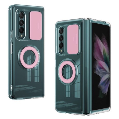 Противоударный чехол Sliding Camera with Ring Holder для Samsung Galaxy Fold4 5G - розовый