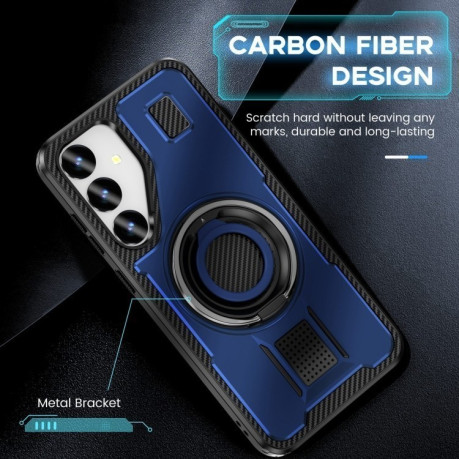 Протиударний чохол Ring Holder Carbon Fiber PC Hybrid TPU для Samsung Galaxy S24 FE 5G - синій