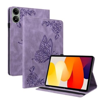 Чехол-книжка Butterfly Flower Embossed Leather на Xiaomi Redmi Pad 2 / Xiaomi Redmi Pad SE 11 2025 - фіолетовий