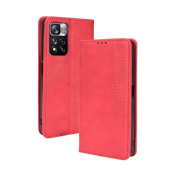 Чехол- книжка Magnetic Buckle Retro Crazy Horse Texture на Xiaomi Redmi Note 11 Pro 5G (China)/11 Pro+ - красный