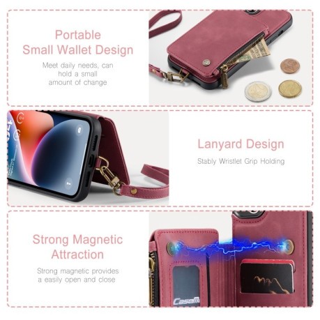 Чехол CaseMe C20 Multifunctional RFID Leather для iPhone 15 - красный