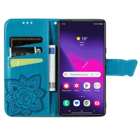 Чехол-книжка Butterfly Love Flower Embossed для Samsung Galaxy S24 Ultra 5G - синий