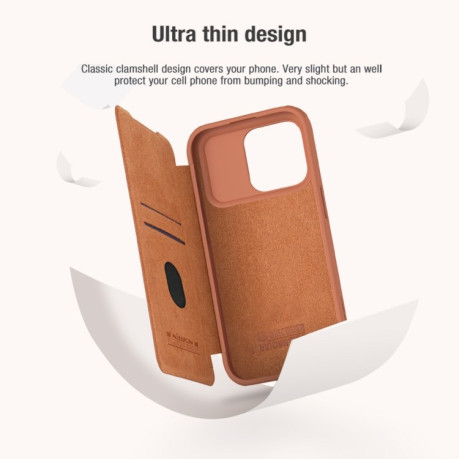 Кожаный чехол-книжка Nillkin Qin Series для iPhone 15 Pro Max - черный