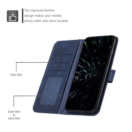 Чохол-книжка зі строчкою і фактурою Calf з магнітним хлястиком на Infinix Hot 70 5G — синій