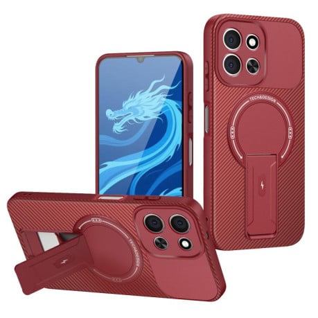Противоударный чехол Carbon Fiber Texture (MagSafe) на Xiaomi Redmi 15C 5G / 4G EU 173mm - красный